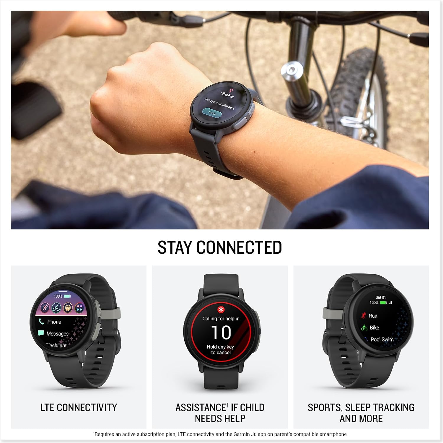 Garmin Bounce™ 2, Kids Smartwatch, Calling & Texting, 43mm, Slate Gray | Two-Way Calling, Voice Messaging, Text Messaging, Real-Time Location Tracking, Active Subsciption Required for LTE Features