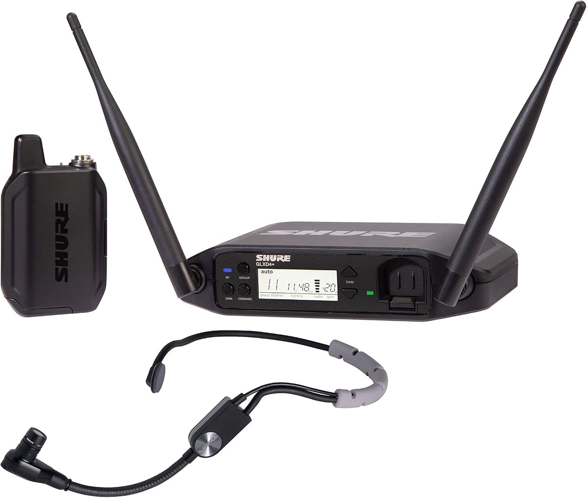 Shure GLXD14+/SM35 Dual Band Pro Digital Wireless Microphone System - 12-Hour Battery Life, 100 ft Range | SM35 Headset Mic, Single Channel Receiver (GLXD14+/SM35-Z3)