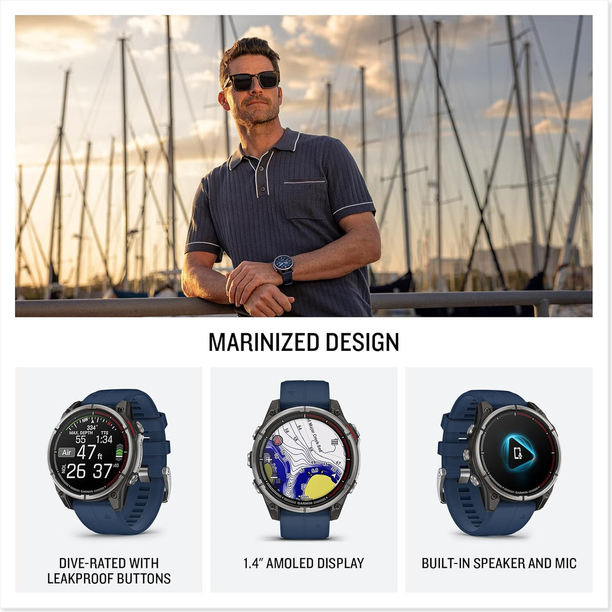 Garmin quatix® 8, Marine GPS Smartwatch, 47mm | Ultimate Nautical Smartwatch, AMOLED Display, Chartplotter Control, Built-In Flashlight, Dedicated Marine Features