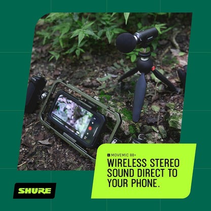 Shure MoveMic 88+ Wireless Stereo Microphone for iPhone & Android - Portable Video Recording Mic with 4 Polar Patterns, DSP Audio Controls & Direct-to-Phone Connectivity, Black