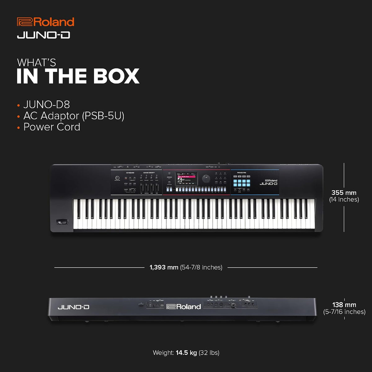 Roland JUNO-D8 Synthesizer, 88-Note Weighted Keyboard with Hammer Action