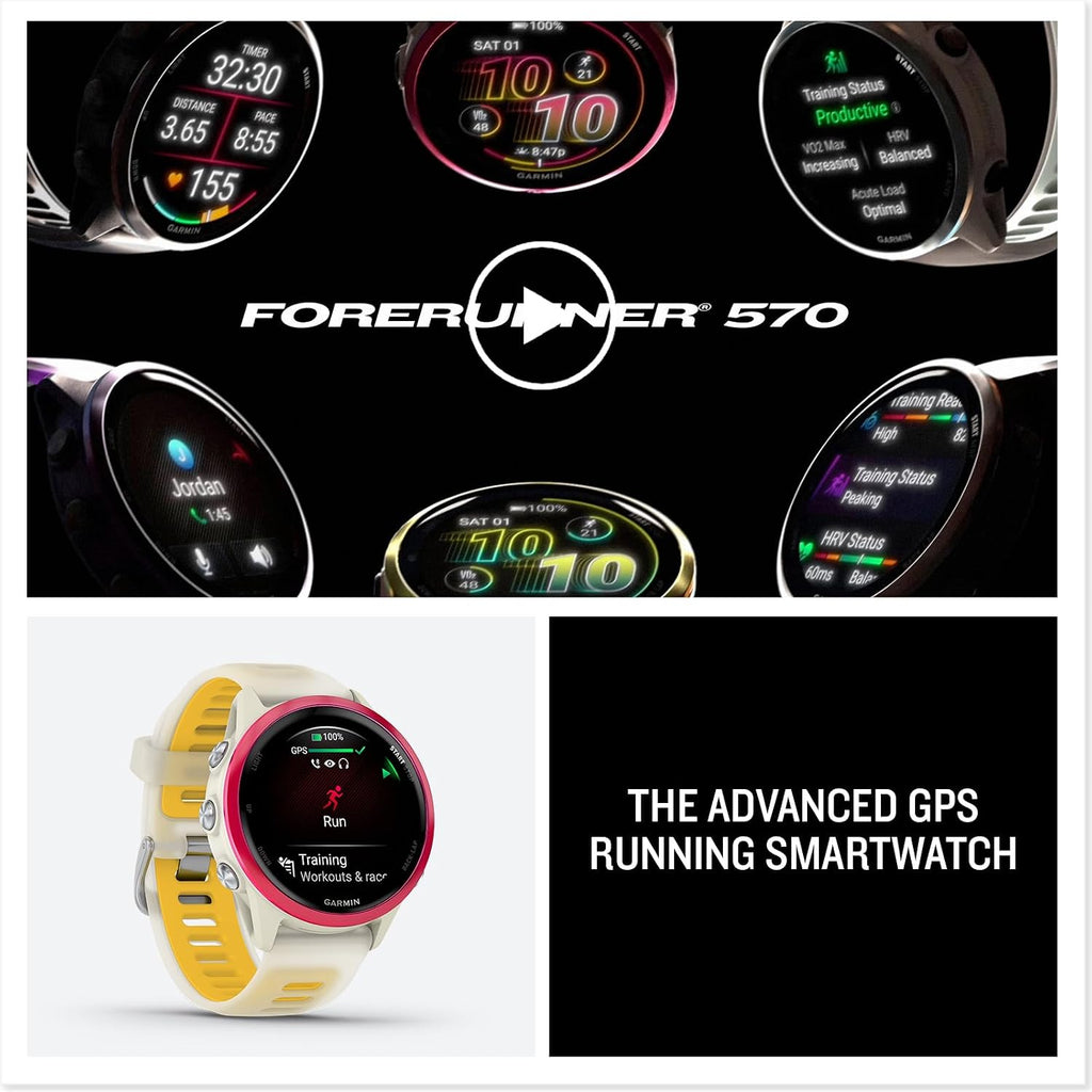 Garmin Forerunner® 570, 42mm, Aluminum, Bone/Mango | Smaller-Sized Advanced GPS Running & Triathlon Smartwatch, AMOLED Display, Training & Recovery Features