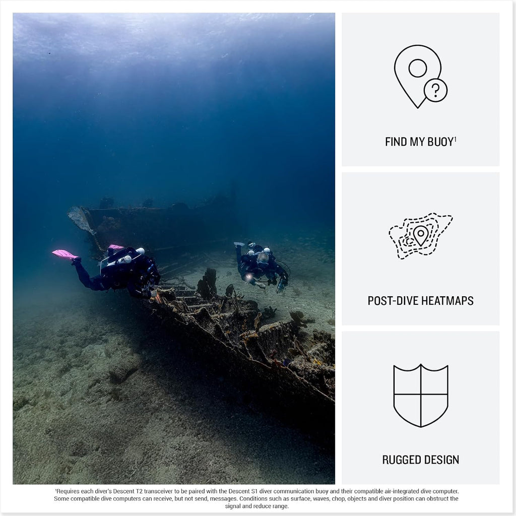 Garmin Descent™ S1 Buoy, Diver Communication & Monitoring | SubWave™ Sonar Messaging, Remote Diver Monitoring, Two-Way Messaging, Diver Location Tracking, Post-Dive Review