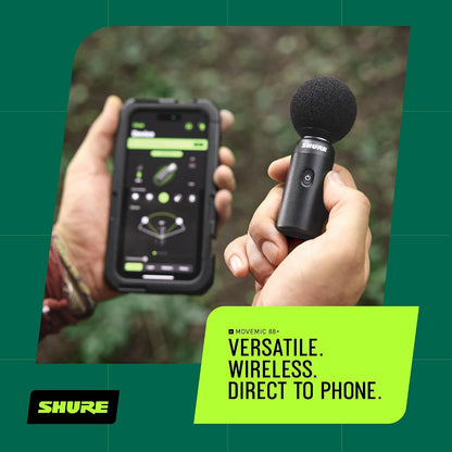 Shure MoveMic 88+ Wireless Stereo Microphone for iPhone & Android - Portable Video Recording Mic with 4 Polar Patterns, DSP Audio Controls & Direct-to-Phone Connectivity, Black