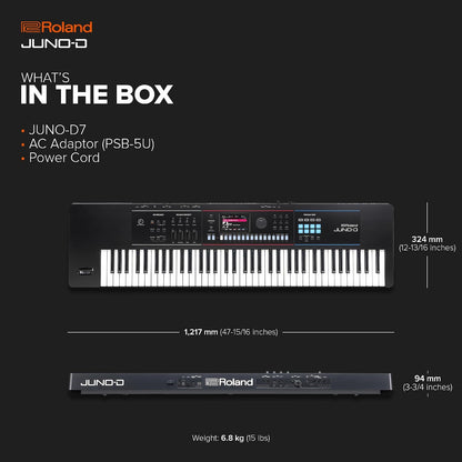 Roland JUNO-D7 Synthesizer | 76-Note Keyboard with Synth Action | ZEN-Core Engine with Over 3800 Onboard Sounds | Intuitive Creative Tools | USB-C Audio/MIDI Interface for Mobile & Computers