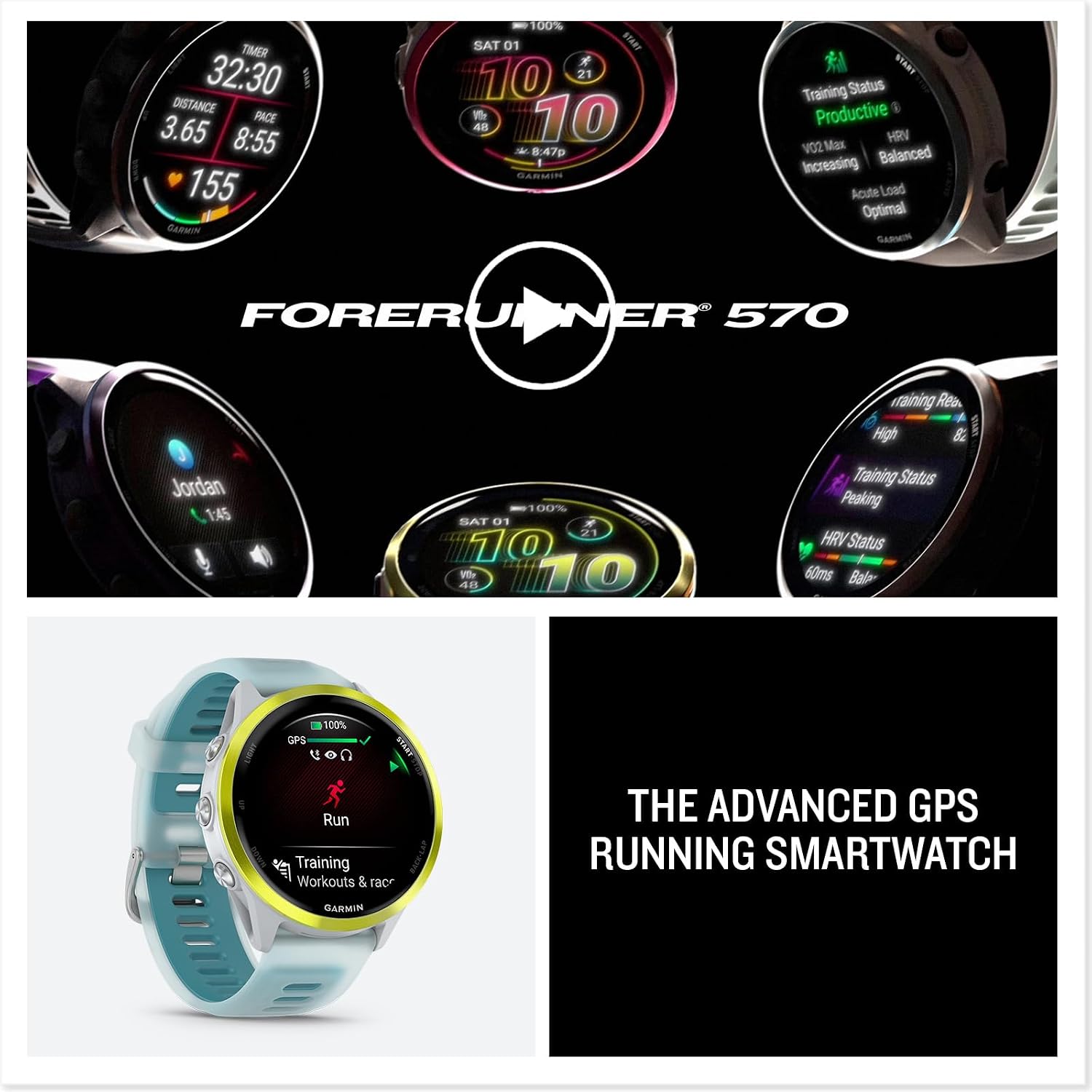 Garmin Forerunner® 570, 47mm, Aluminum, Whitestone/Turquoise | Advanced GPS Running & Triathlon Smartwatch, AMOLED Display, Training & Recovery Features