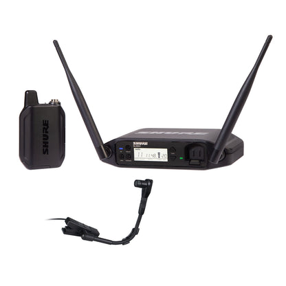 Shure GLXD14R+/B98 Dual Band Digital Wireless Microphone System for Brass, Woodwinds, Percussion - 12-Hour Battery Life, 100 ft Range, Clip-on Instrument Mic, Single Channel Rack Mount Receiver