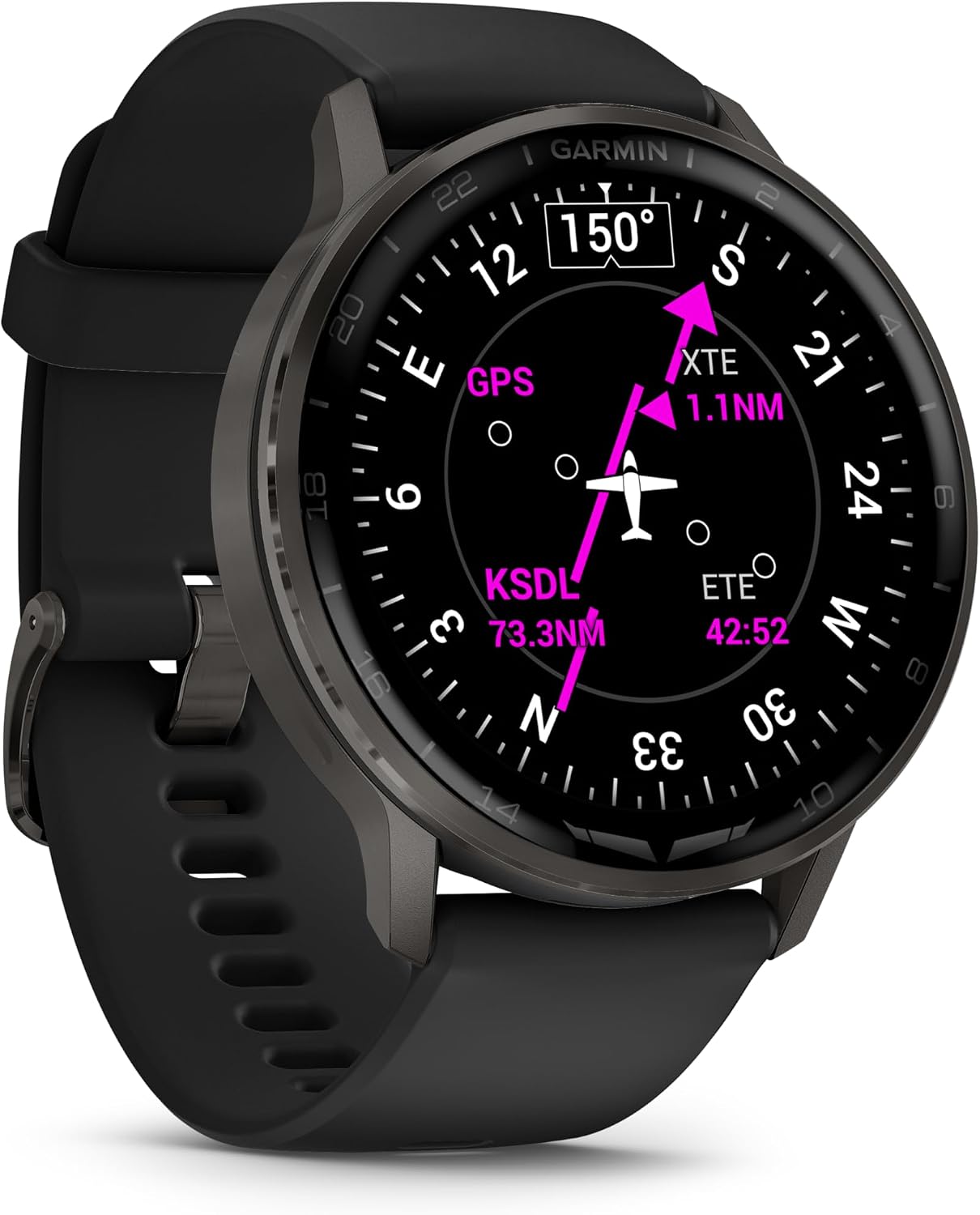 Garmin D2™ Air X15, Versatile Aviator Smartwatch with GPS, LED Flashlight, Health and Fitness Features, Aviation Weather, Built-in Microphone/Speaker, Slate with Black Silicone Band