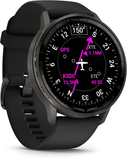 Garmin D2™ Air X15, Versatile Aviator Smartwatch with GPS, LED Flashlight, Health and Fitness Features, Aviation Weather, Built-in Microphone/Speaker, Slate with Black Silicone Band