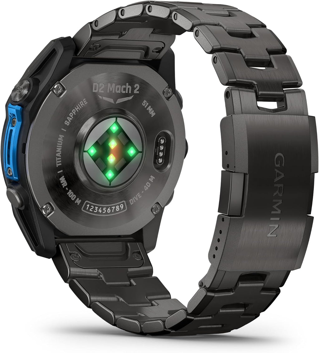 Garmin D2™ Mach 2 – 51 mm, Premium Aviator Smartwatch with GPS, Advanced Flight Maps, LED Flashlight, Built-in Microphone/Speaker for Calls and Texts, Carbon Gray DLC Titanium with Titanium Bracelet