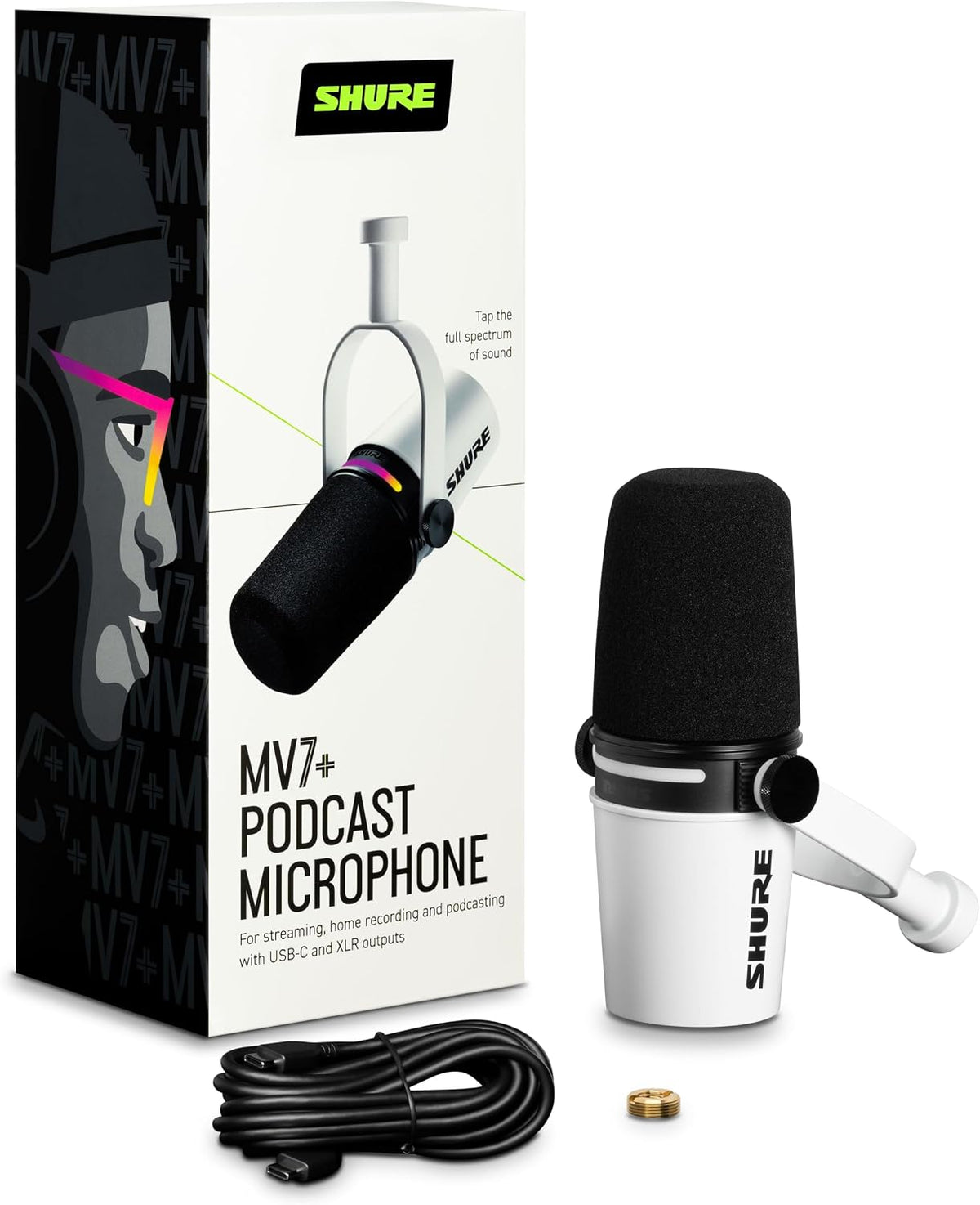 Shure MV7+ USB-C & XLR Podcast Dynamic Microphone - White