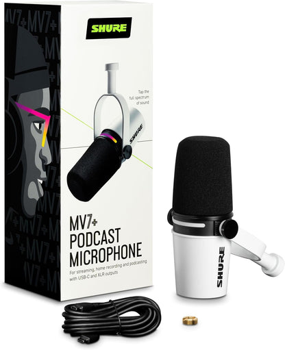 Shure MV7+ USB-C & XLR Podcast Dynamic Microphone - White