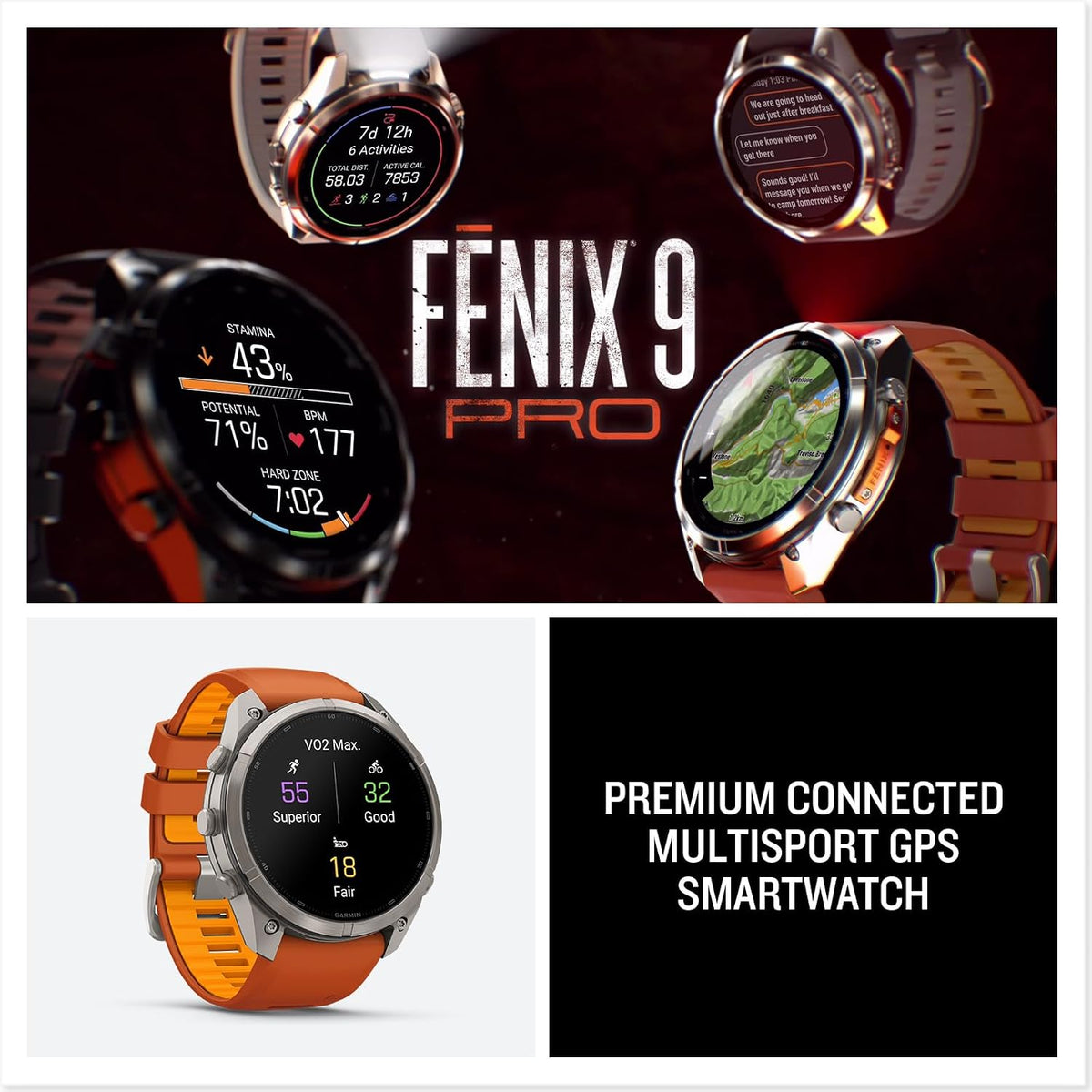 Garmin fēnix® 9 Pro, inReach®, Titanium, 51mm, Autumn Orange/Spark Orange