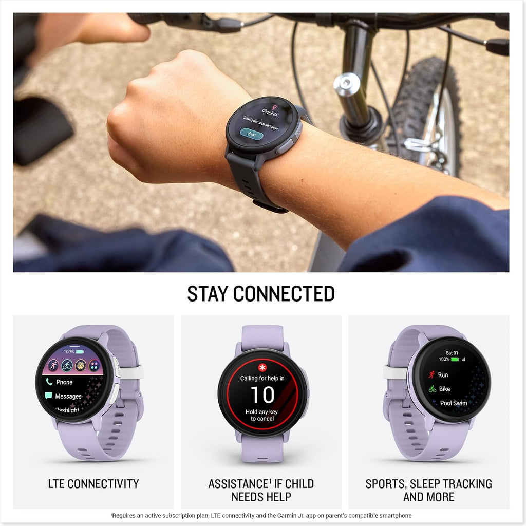Garmin Bounce™ 2, Kids Smartwatch, Calling & Texting, 43mm, Light Purple | Two-Way Calling, Voice Messaging, Text Messaging, Real-Time Location Tracking, Active Subsciption Required for LTE Features