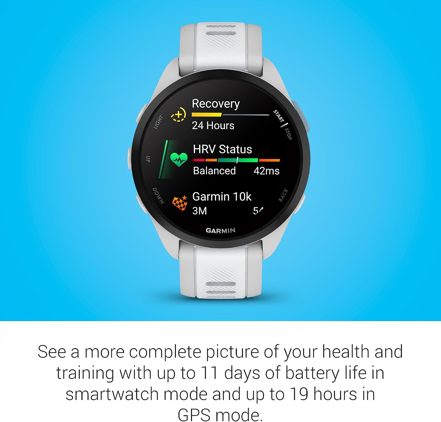 Garmin Forerunner® 165, Running Smartwatch, 43mm, Whitestone | Essential Training & Recovery Features, Built-In GPS for Distance, Pace & Speed, Garmin Coach, Daily Suggested Workouts
