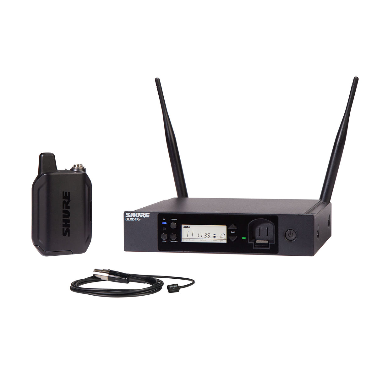 Shure GLXD14+/93 Dual Band Pro Digital Wireless Microphone System for Interviews, Presenting, Theater - 12-Hour Battery Life, 100 ft Range | WL93 Lavalier Mic, Single Channel Receiver (GLXD14+/93-Z3)