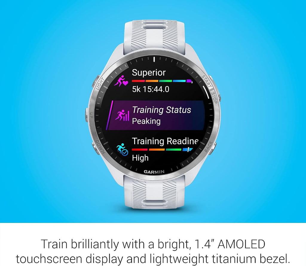 Garmin Forerunner® 965, Running Smartwatch, 47mm, Whitestone/Powder Gray | Maps, Advanced Training Metrics & Recovery Insights, Maps, Music On Your Wrist, Garmin Coach, Daily Suggested Workouts