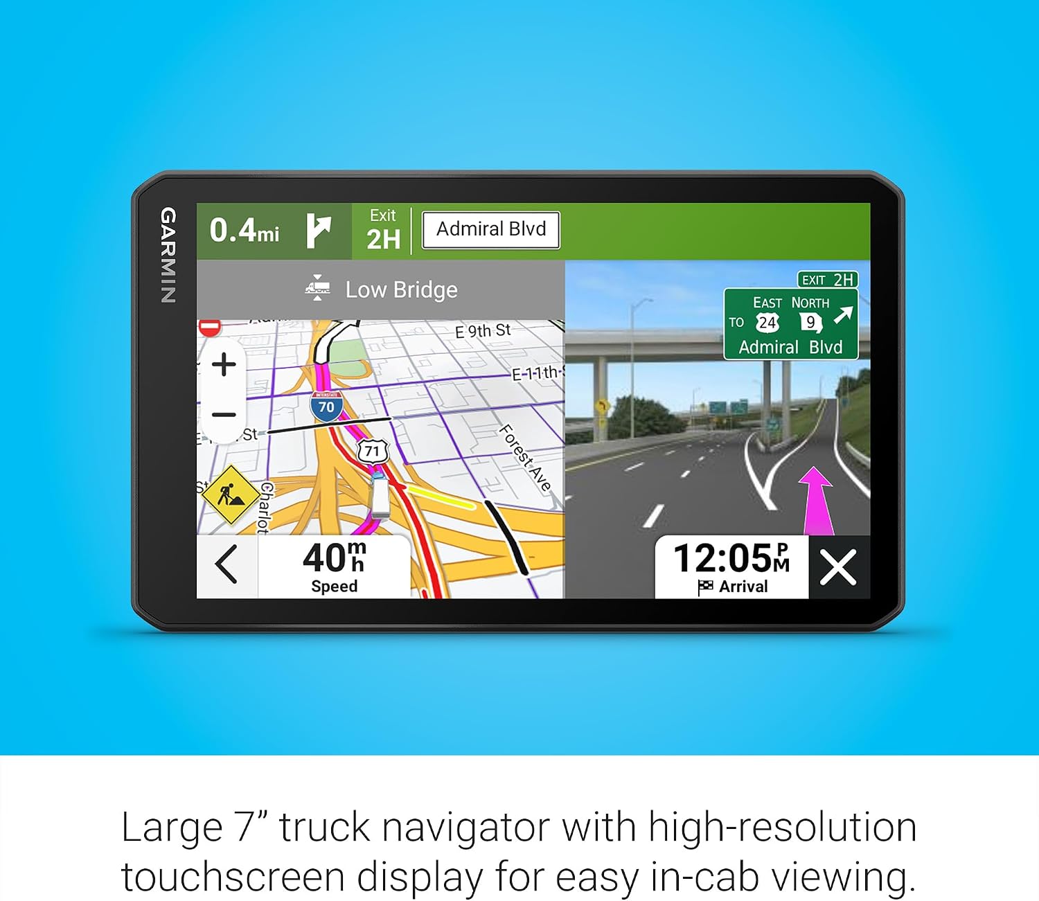 Garmin dēzl™ OTR720, Large 7” GPS Truck Navigator | Crisp High-Resolution Touchscreen Display, Expert Arrival Planning, Custom Truck Routing