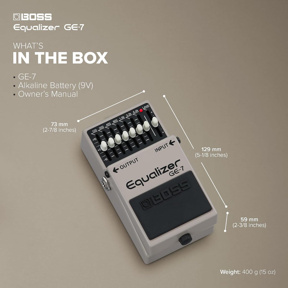 BOSS GE-7 Equalizer | Compact Graphic Equalizer Pedal | Tailored for Guitarists | 7 Bands of EQ Sliders | Guitar-Optimized Frequencies | ±15dB Boost/Cut Per Band | Level Slider for Volume Adjustments