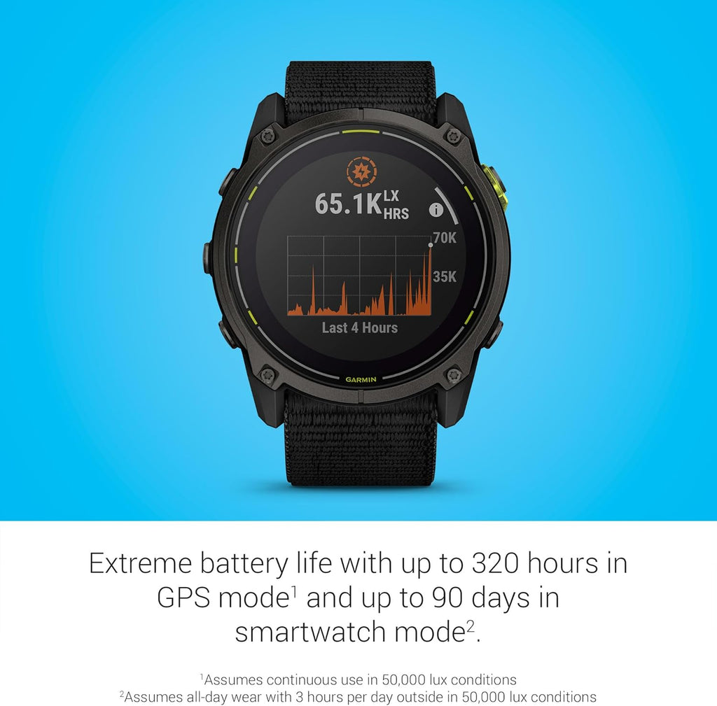 Garmin Enduro™ 3, Solar, 51 mm, Sapphire, Black UltraFit Nylon Strap | Ultraperformance GPS Smartwatch, Solar Charging, Advanced Training Metrics & Maps, , Round-Trip Routing, Built-In Flashlight