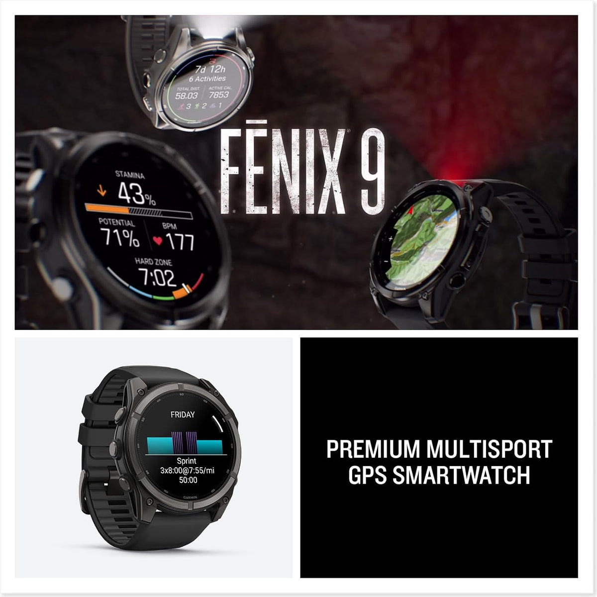 Garmin fēnix® 9, DLC Titanium, 51mm, Carbon Gray/Black