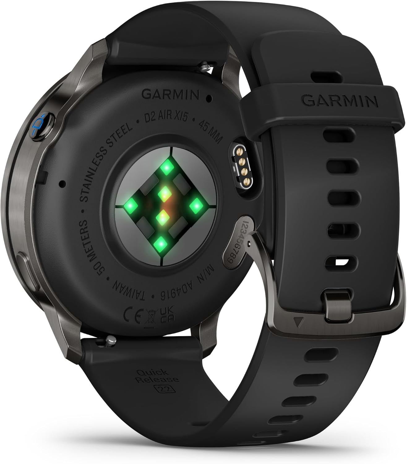 Garmin D2™ Air X15, Versatile Aviator Smartwatch with GPS, LED Flashlight, Health and Fitness Features, Aviation Weather, Built-in Microphone/Speaker, Slate with Black Silicone Band