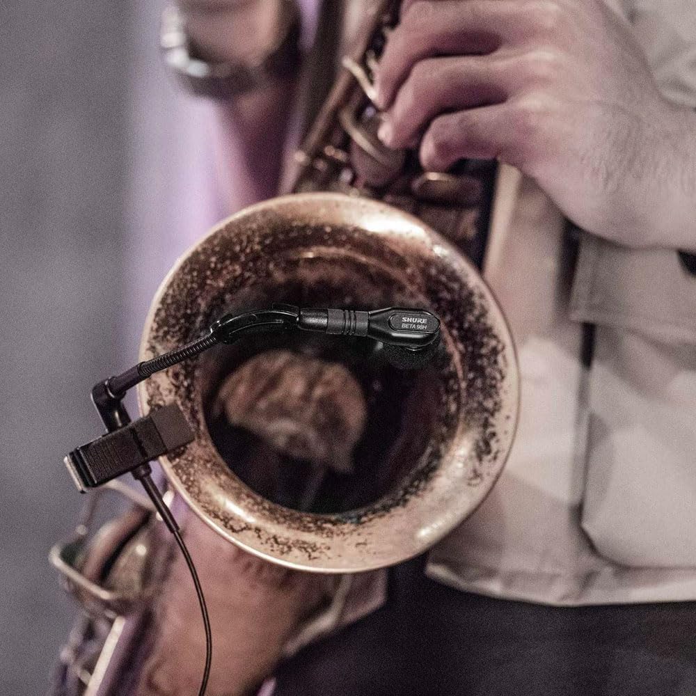 Shure Wired BETA 98H/C Microphone - Miniature Instrument Mic with Wired XLR Connector, Cardioid Condenser, Clip-on with Gooseneck for Sax/Brass or Rim of Percussion (BETA98H/C)