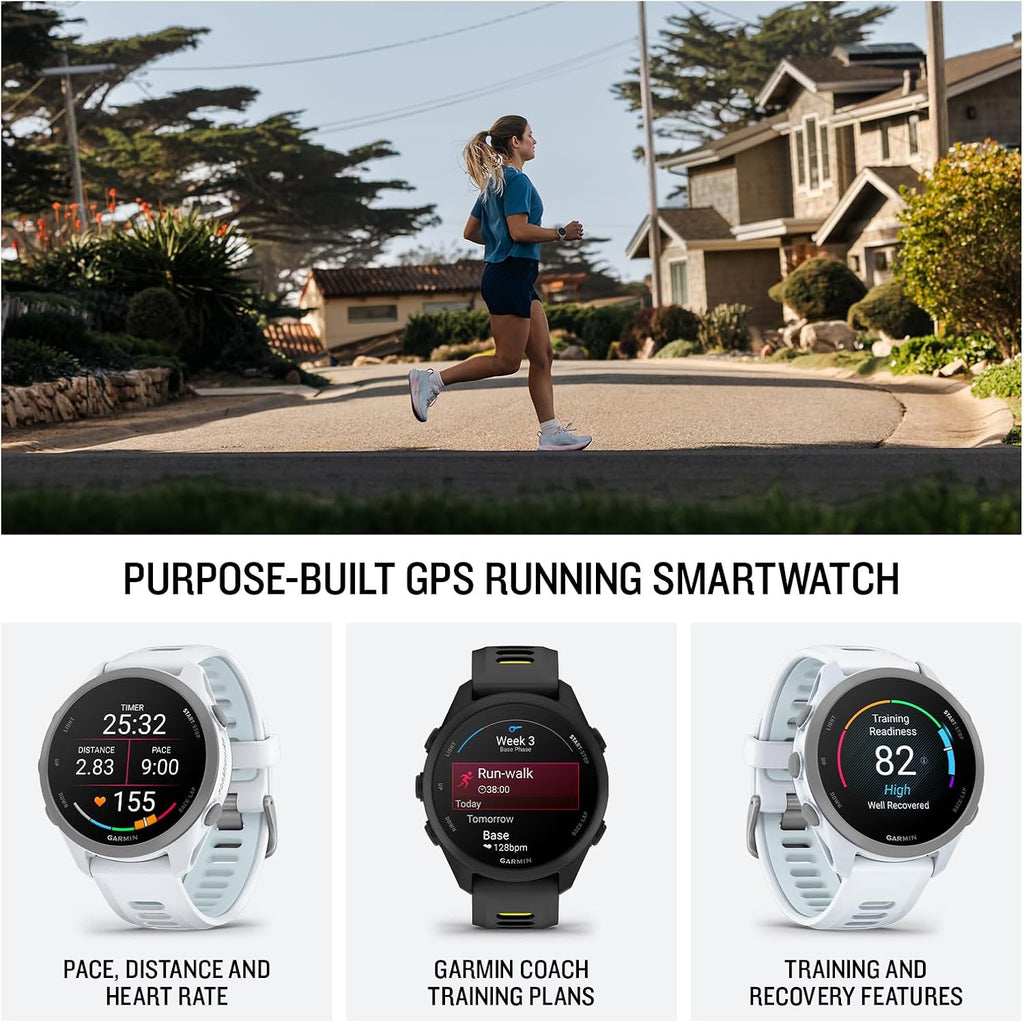 Garmin Forerunner® 170 Music, 43mm, Whitestone/Cloud Blue | GPS Running Smartwatch, Music On Your Wrist, Pace & Distance, Daily Suggested Workouts, Garmin Coach, Adaptive Training Plans