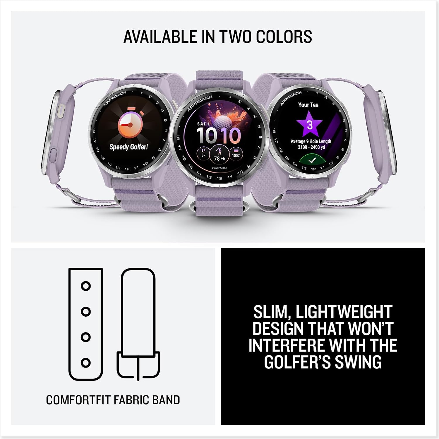 Garmin Approach® J1, Junior Golf Watch with GPS, 43mm, Lilac | Lightweight GPS Golf Watch Built for Junior Golfers, Simplified Interface, Tee-Off Guidance, Pace-of-Play Timer