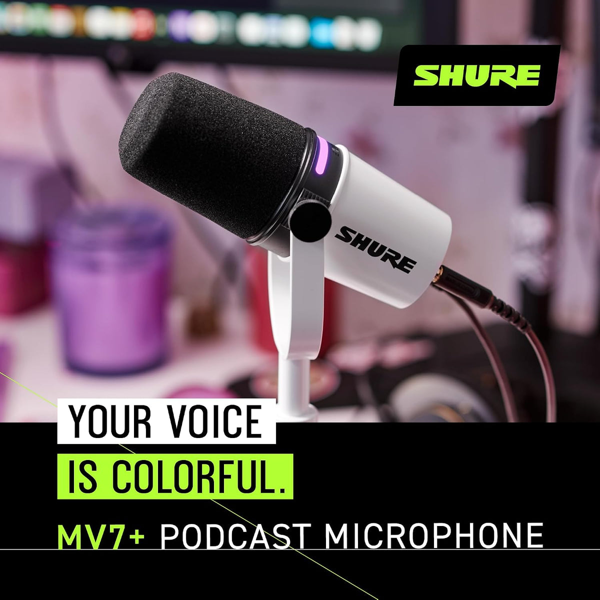 Shure MV7+ USB-C & XLR Podcast Dynamic Microphone - White