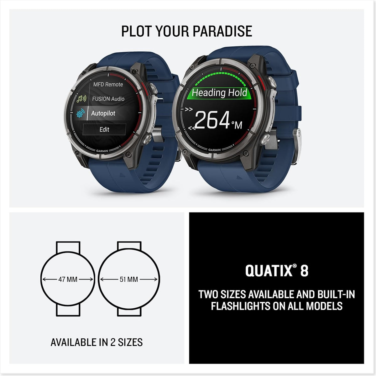 Garmin quatix® 8, Marine GPS Smartwatch, 47mm | Ultimate Nautical Smartwatch, AMOLED Display, Chartplotter Control, Built-In Flashlight, Dedicated Marine Features