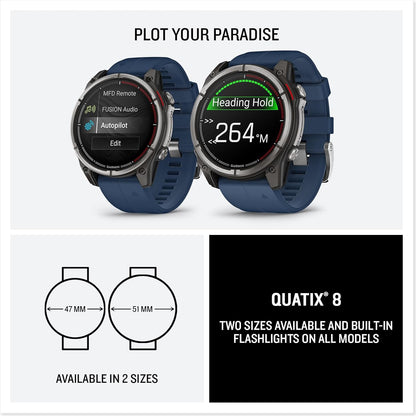 Garmin quatix® 8, Marine GPS Smartwatch, 47mm | Ultimate Nautical Smartwatch, AMOLED Display, Chartplotter Control, Built-In Flashlight, Dedicated Marine Features