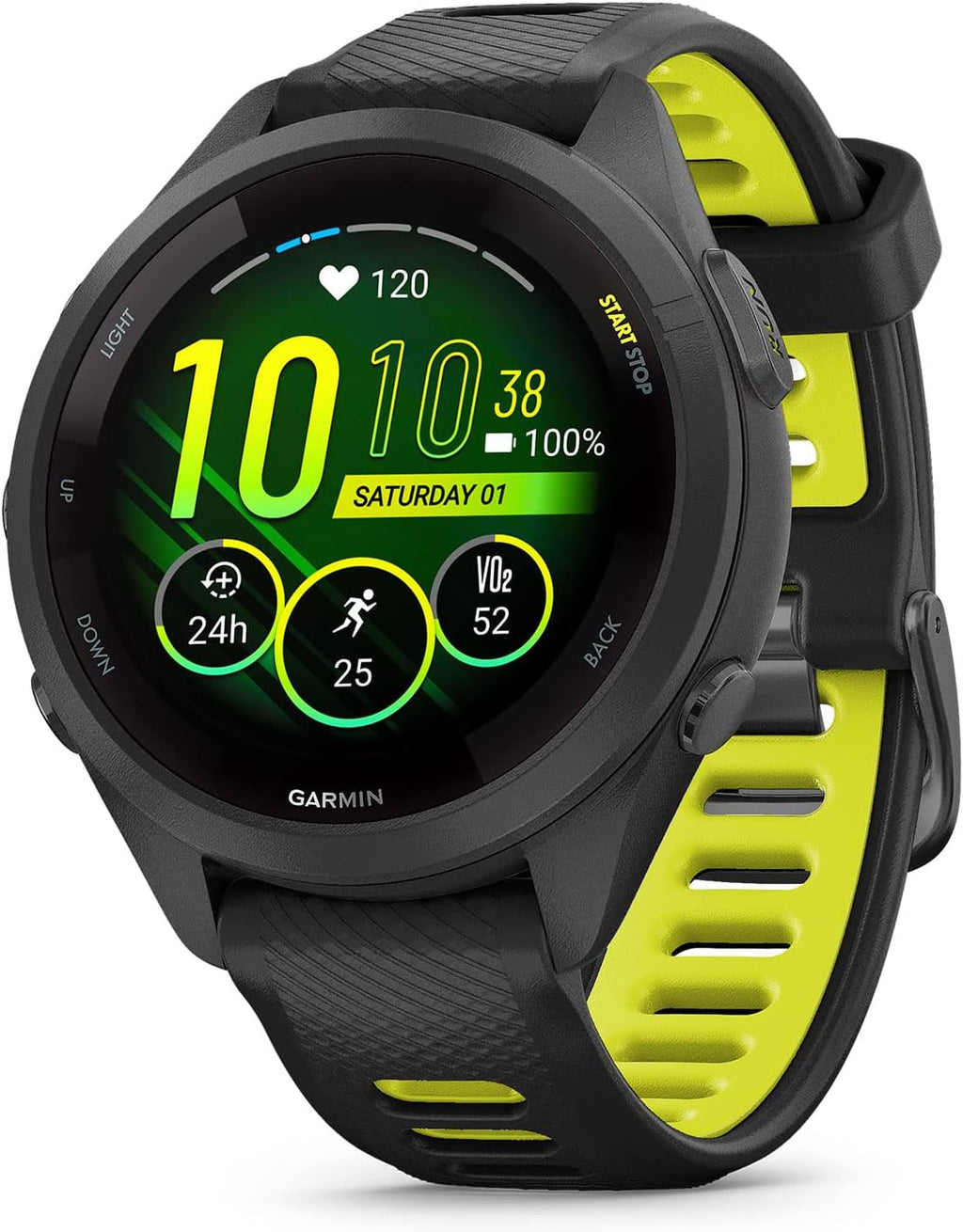 Garmin Forerunner® 265S, Running Smartwatch, 42mm, Black/Amp Yellow | Advanced Training Metrics & Recovery Insights, Music On Your Wrist, Garmin Coach, Daily Suggested Workouts