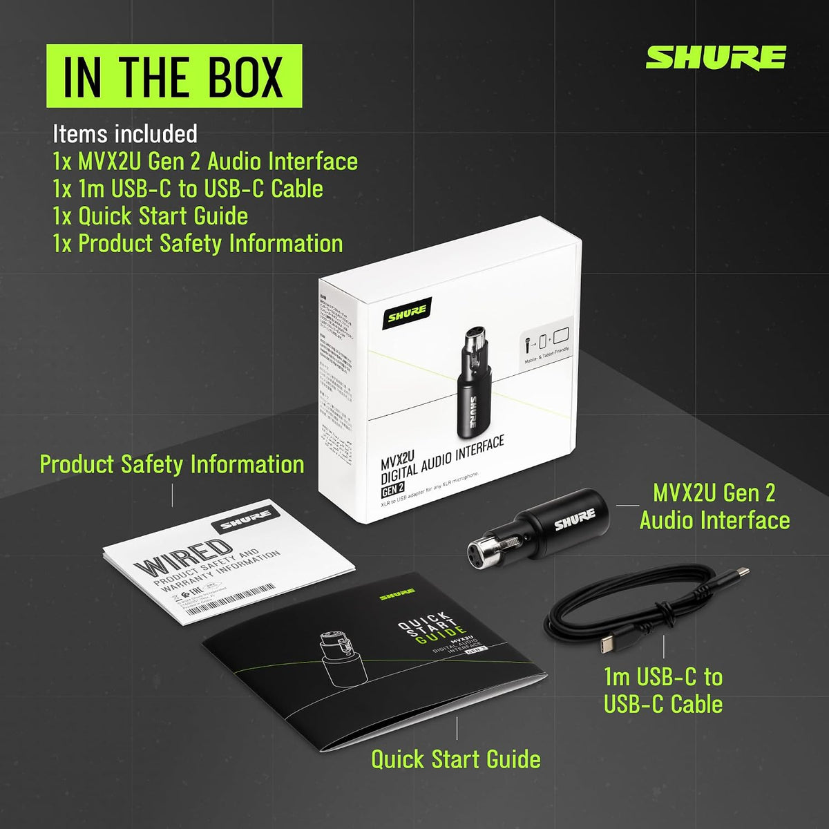Shure MVX2U Gen 2 XLR-to-USB-C Audio Interface