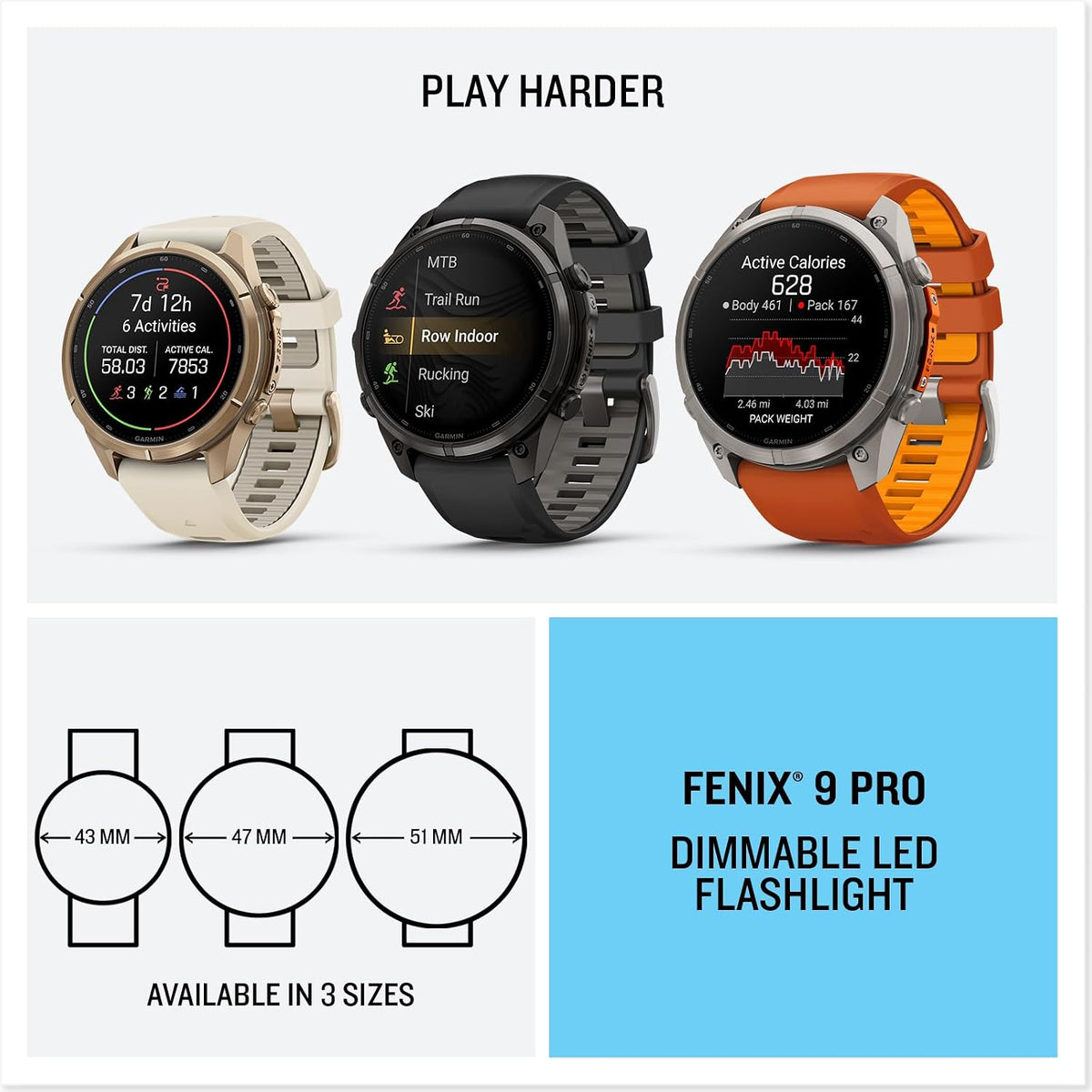 Garmin fēnix® 9 Pro, inReach®, Titanium, 51mm, Autumn Orange/Spark Orange