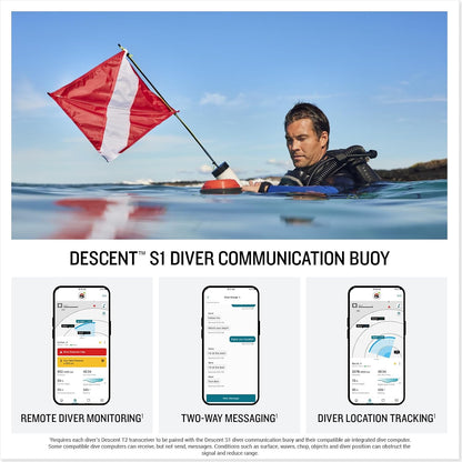 Garmin Descent™ S1 Buoy, Diver Communication & Monitoring | SubWave™ Sonar Messaging, Remote Diver Monitoring, Two-Way Messaging, Diver Location Tracking, Post-Dive Review