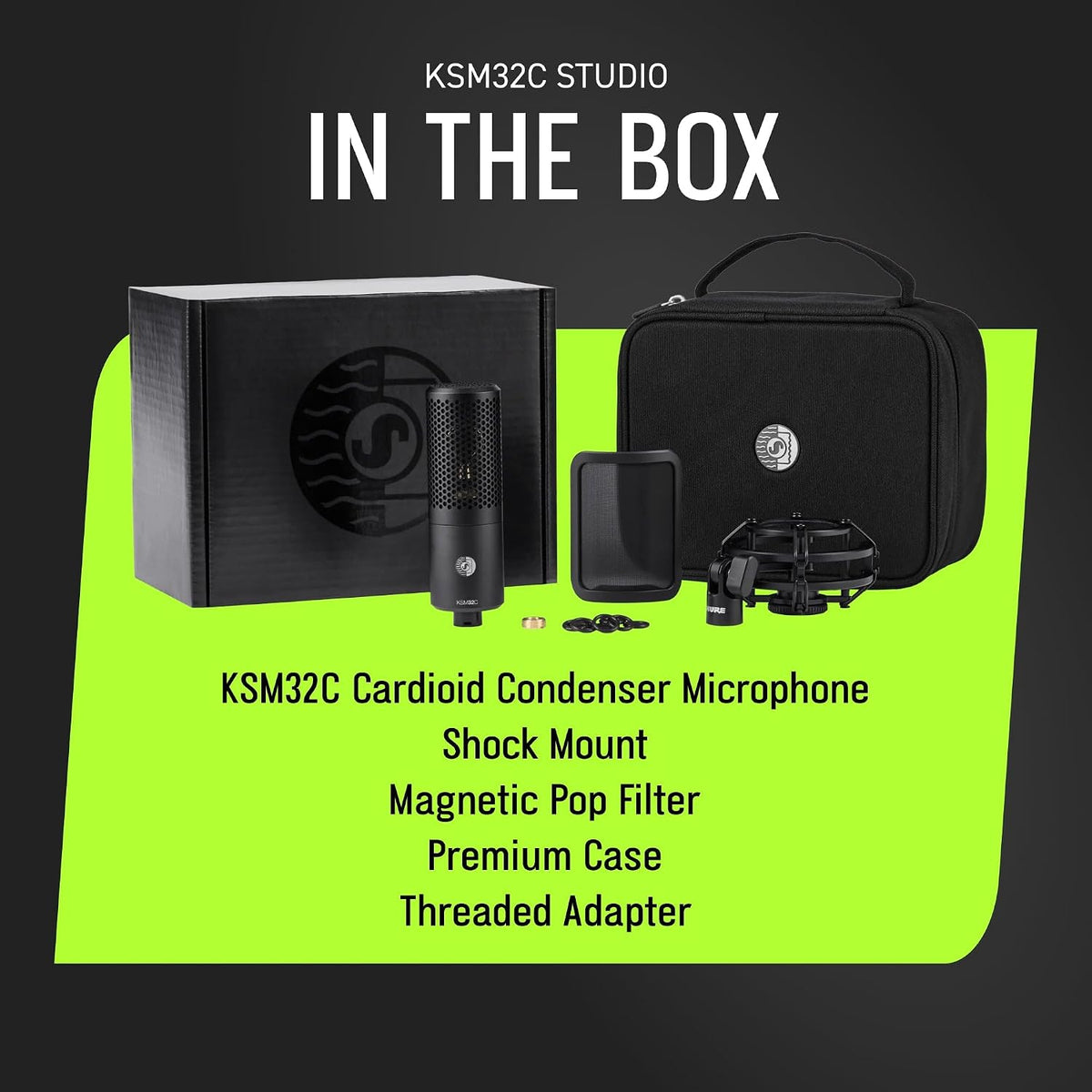 Shure KSM32C Studio Kit Cardioid Condenser Microphone - Precision ¾” Capsule, Low-Frequency Excellence, Ultra-Low Self-Noise, Off-Axis Rejection