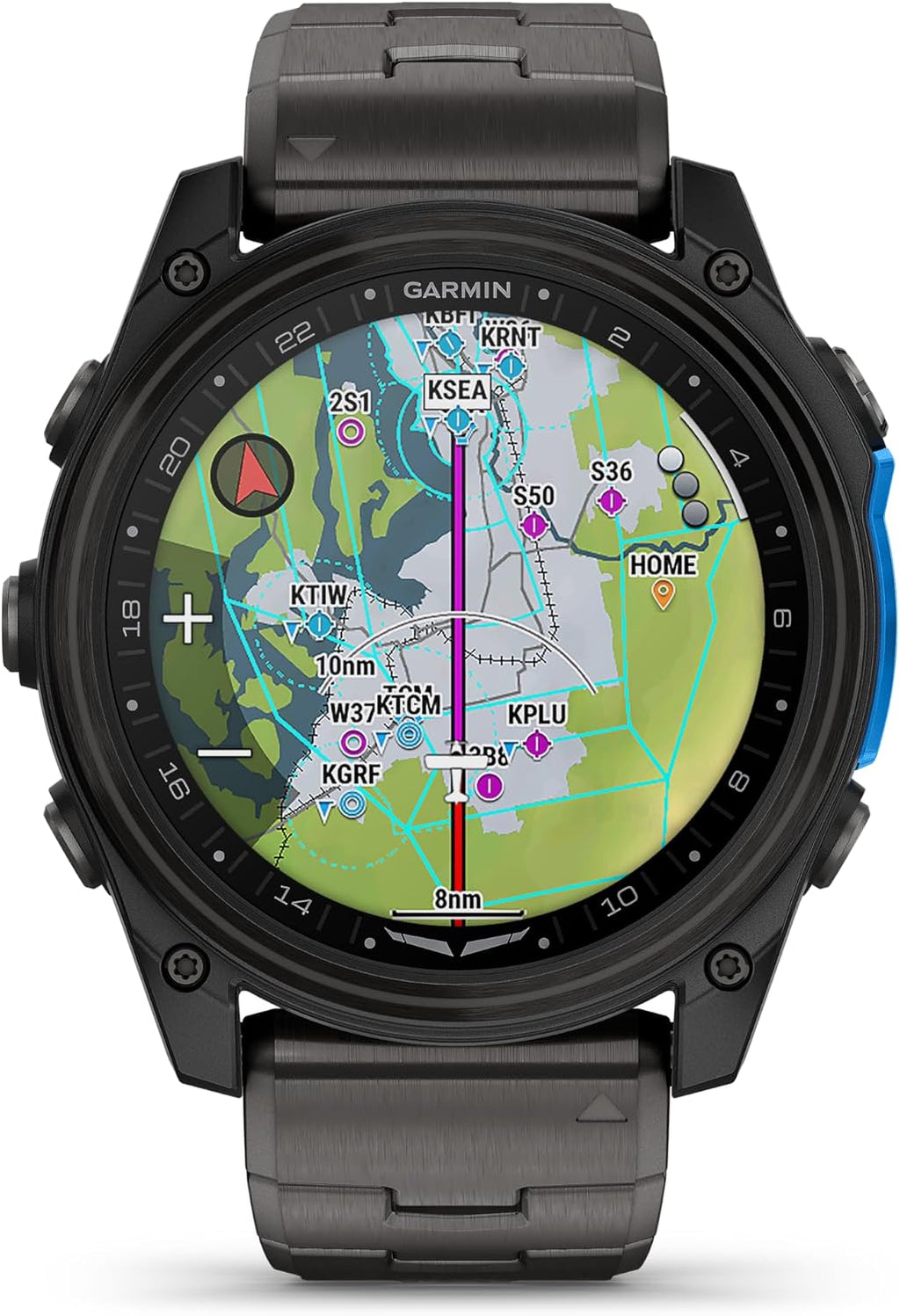 Garmin D2™ Mach 2 – 51 mm, Premium Aviator Smartwatch with GPS, Advanced Flight Maps, LED Flashlight, Built-in Microphone/Speaker for Calls and Texts, Carbon Gray DLC Titanium with Titanium Bracelet