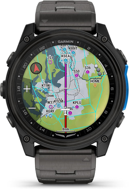 Garmin D2™ Mach 2 – 51 mm, Premium Aviator Smartwatch with GPS, Advanced Flight Maps, LED Flashlight, Built-in Microphone/Speaker for Calls and Texts, Carbon Gray DLC Titanium with Titanium Bracelet