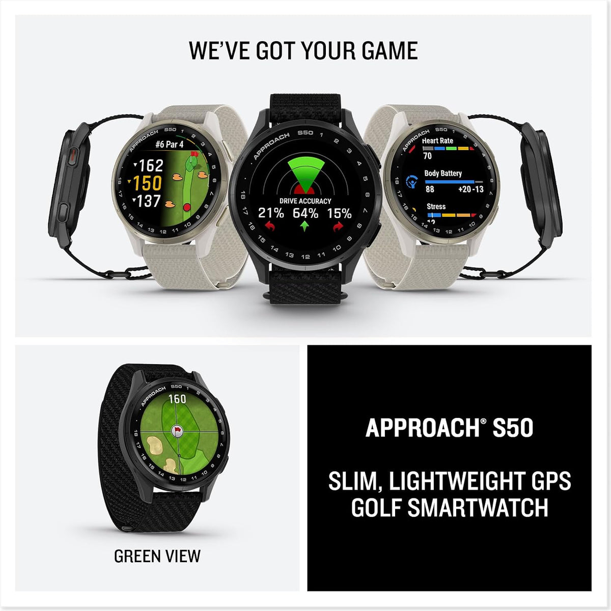 Garmin Approach® S50, Golf GPS Smartwatch, 43mm, Ivory