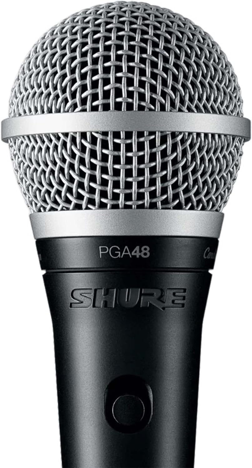 Shure PGA48 Dynamic Microphone - Handheld Mic for Vocals with Cardioid Pick-up Pattern, Discrete On/Off Switch, 3-pin XLR Connector, 15' XLR-to-QTR Cable, Stand Adapter and Zipper Pouch (PGA48-QTR)