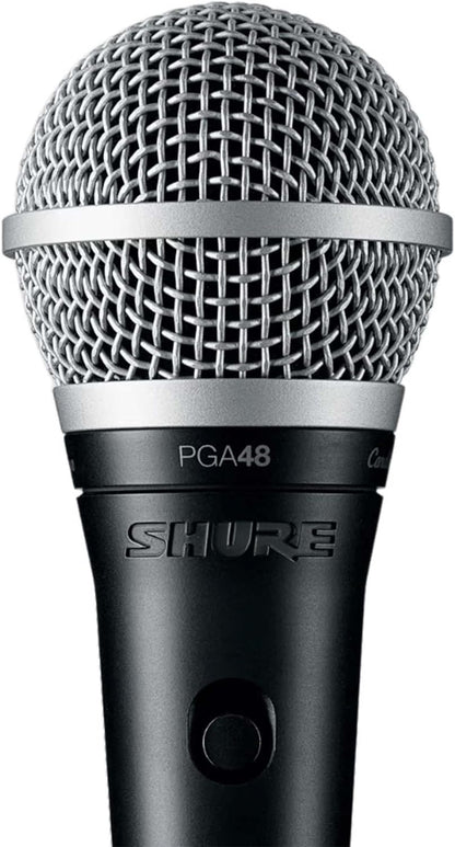 Shure PGA48 Dynamic Microphone - Handheld Mic for Vocals with Cardioid Pick-up Pattern, Discrete On/Off Switch, 3-pin XLR Connector, 15' XLR-to-QTR Cable, Stand Adapter and Zipper Pouch (PGA48-QTR)