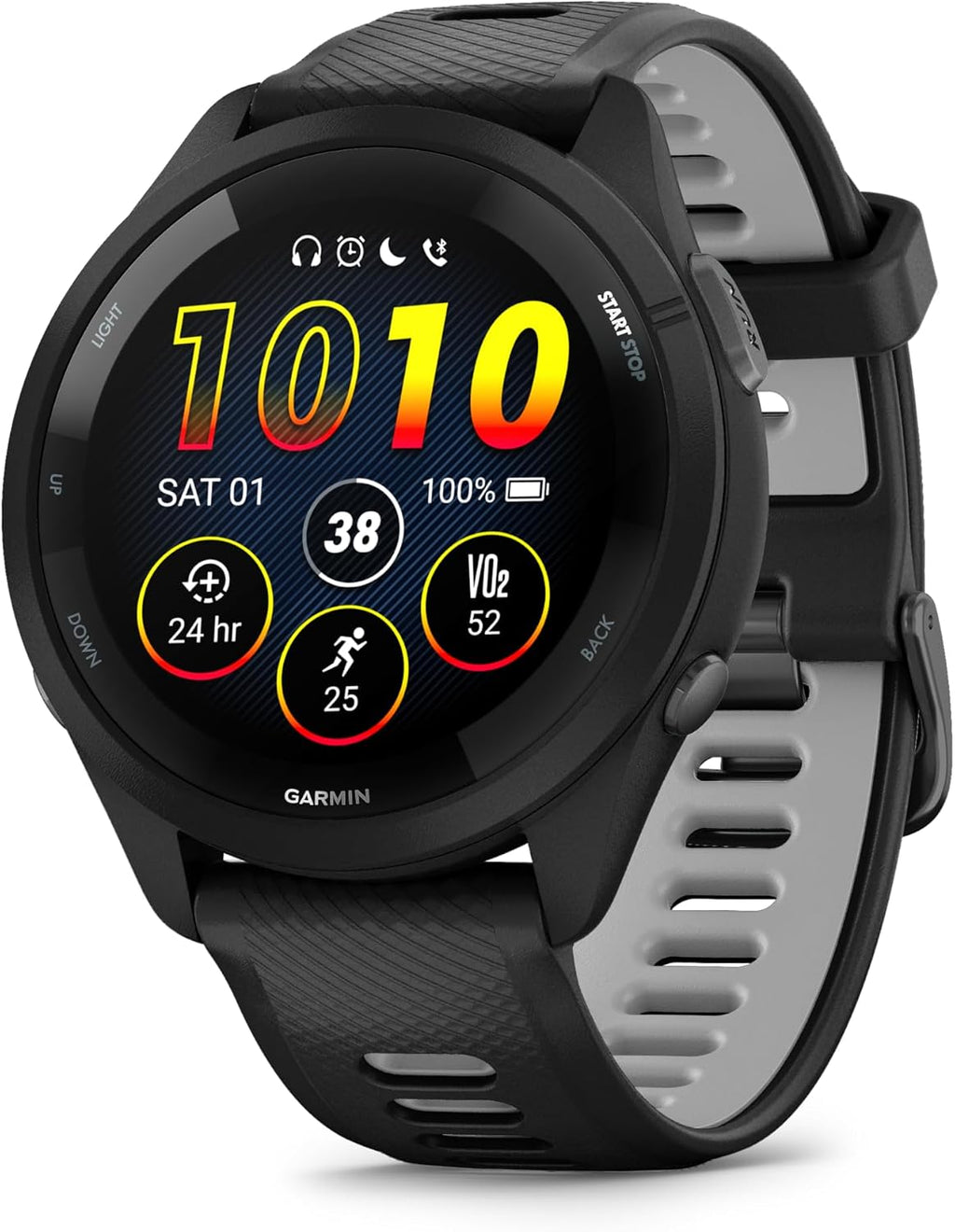 Garmin Forerunner® 265, Running Smartwatch, 46mm, Black/Powder Gray | Advanced Training Metrics & Recovery Insights, Music On Your Wrist, Garmin Coach, Daily Suggested Workouts