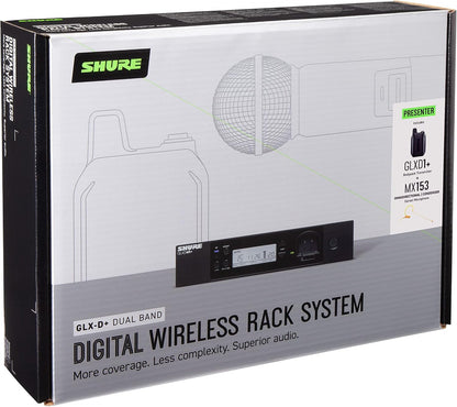 Shure GLXD14R+/MX53 Dual Band Pro Digital Wireless Microphone System - 12-Hour Battery Life, 100 ft Range | MX153 Headset Mic, Single Channel Rack Mount Receiver (GLXD14R+/MX53-Z3)
