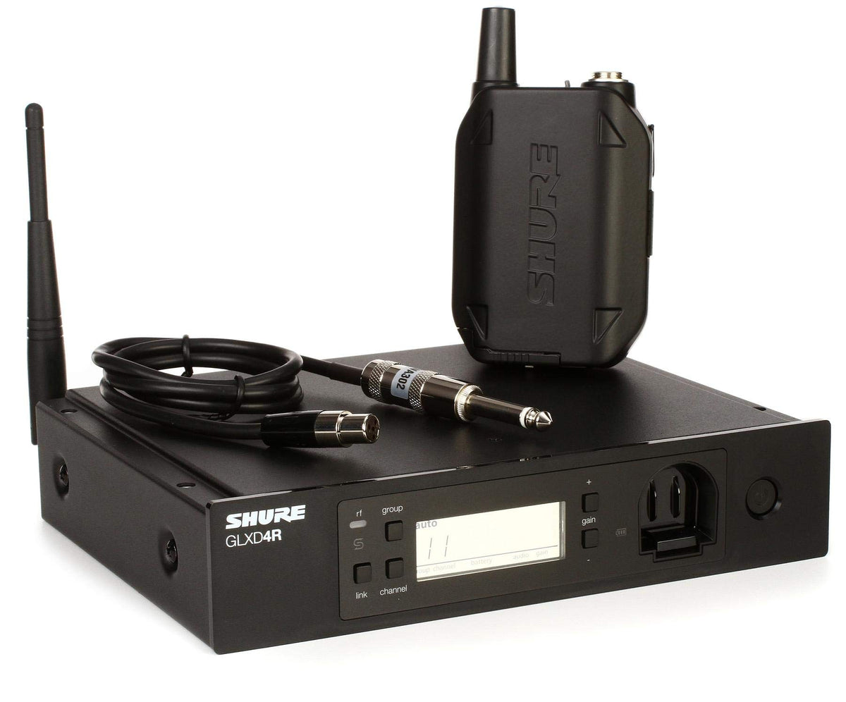 Shure GLXD14R+ Dual Band Pro Digital Wireless System for Guitar and Bass - 12-Hour Battery Life, 100 ft Range | Includes 1/4" Jack Instrument Cable & Single Channel Rack Mount Receiver (GLXD14R+-Z3)