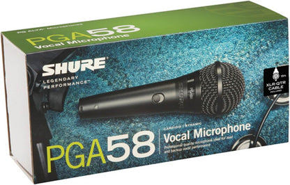 Shure PGA58 Dynamic Microphone - Handheld Mic for Vocals with Cardioid Pick-up Pattern, Discrete On/Off Switch, 3-pin XLR Connector, 15' XLR-to-QTR Cable, Stand Adapter and Zipper Pouch (PGA58-QTR)