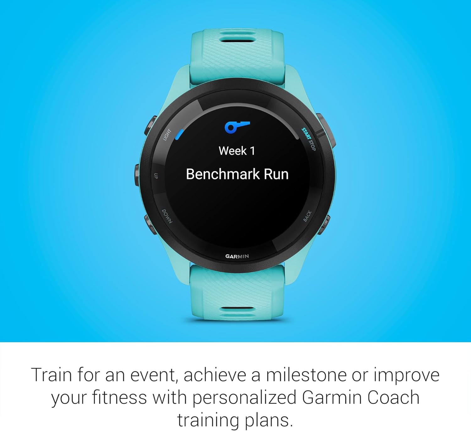 Garmin Forerunner® 265, Running Smartwatch, 46mm, Aqua/Black | Advanced Training Metrics & Recovery Insights, Music On Your Wrist, Garmin Coach, Daily Suggested Workouts