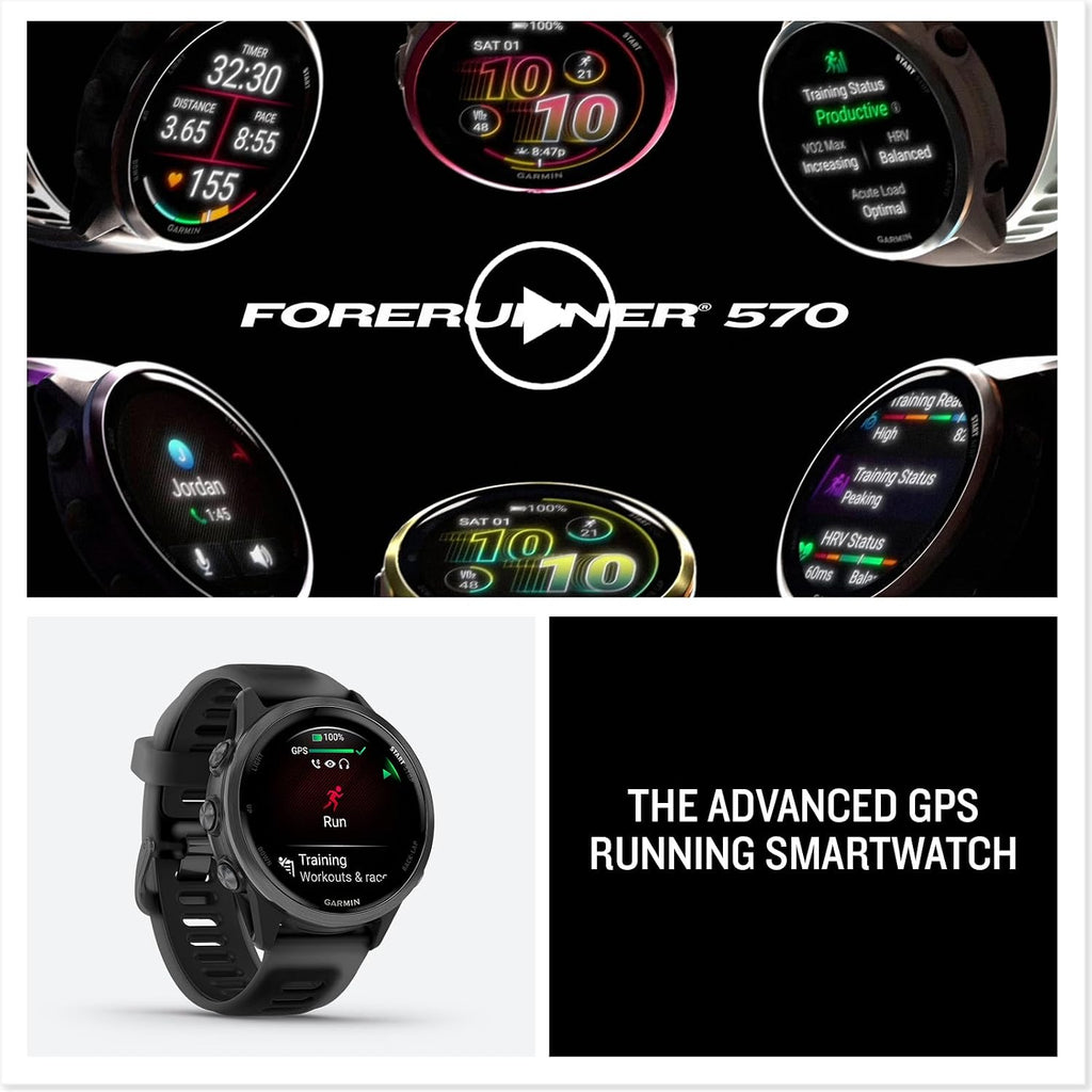 Garmin Forerunner® 570, 42mm, Aluminum, Black | Smaller-Sized Advanced GPS Running & Triathlon Smartwatch, AMOLED Display, Training & Recovery Features