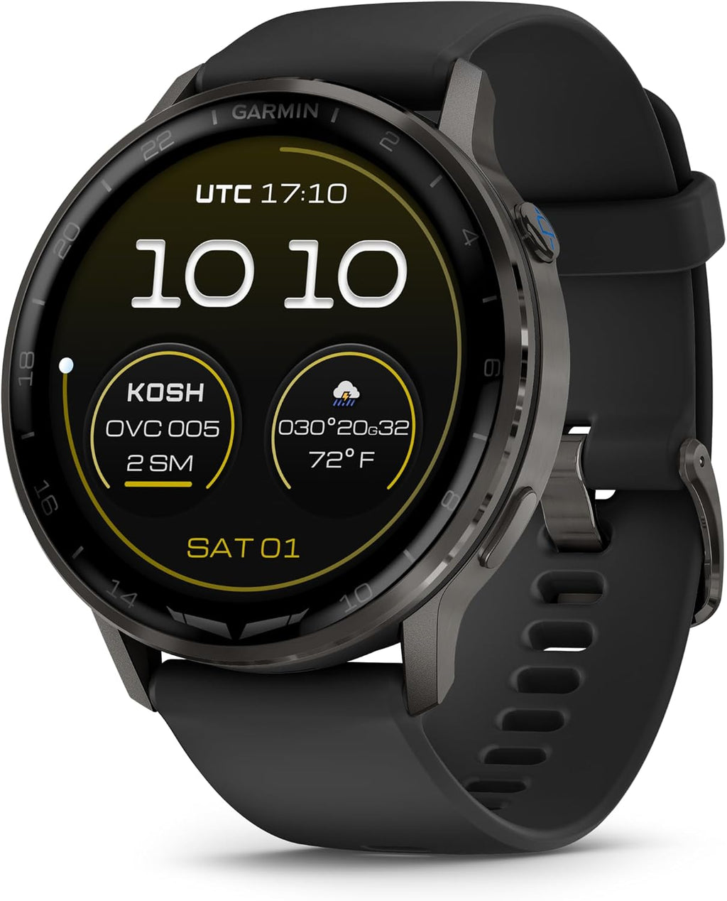 Garmin D2™ Air X15, Versatile Aviator Smartwatch with GPS, LED Flashlight, Health and Fitness Features, Aviation Weather, Built-in Microphone/Speaker, Slate with Black Silicone Band