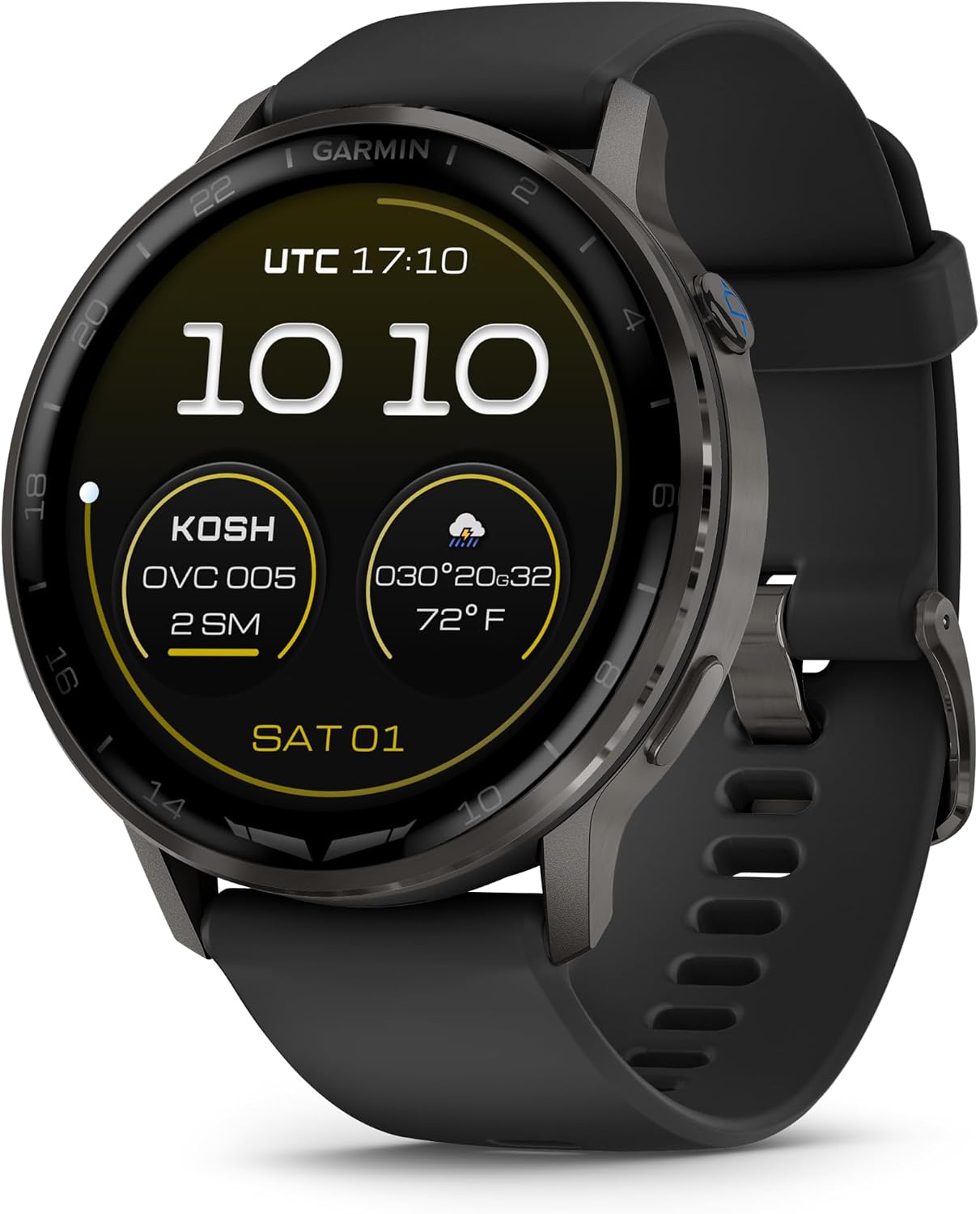 Garmin D2™ Air X15, Versatile Aviator Smartwatch with GPS, LED Flashlight, Health and Fitness Features, Aviation Weather, Built-in Microphone/Speaker, Slate with Black Silicone Band